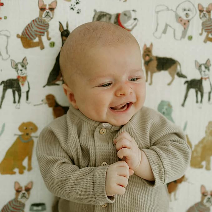 Little Unicorn Premium Crib Sheet | Breathable & Super-Soft Muslin Fabric (Woof)