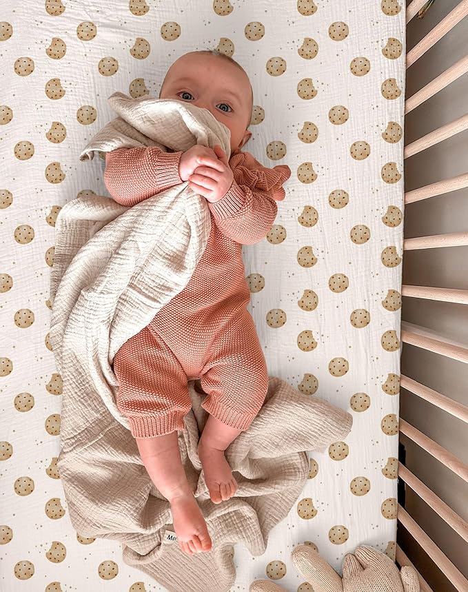 Crib Sheets for Baby Boy Girl 2 Pack, Fitted Crib Mattress Sheet 28" x 52", Muslin Toddler Bedding with Neutral Style, Nursery Bedding Essentials (Cookie & Light Khaki)