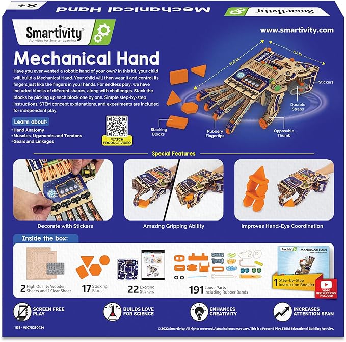 Smartivity DIY Robotic Mechanical Hand STEM Toy for Kids 8-9-10-11-12-13-14 Years Old | Parents Choice Award Winner I Birthday Gift for Smart Kids | Engineering Kit for 8-14 Years Old Boys & Girls