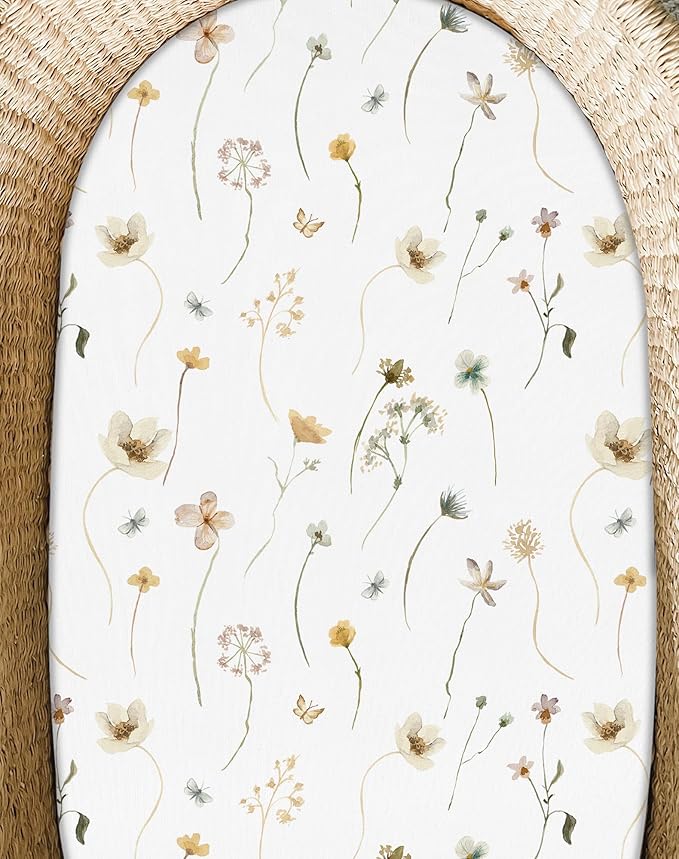 Bassinet Sheets for Baby Girls Boys 2 Pack, Fitted Baby Mattress Sheet for Rectangle, Oval, Hourglass Bassinet Mattress, Breathable Cozy & Universal Fit (Butterfly Garden)