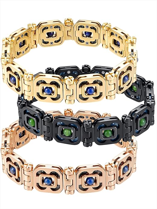 DIY Assembled Link Bracelet with Blue Gemstones - Elegant Statement Jewelry for Adult, Polished Link, Puzzle, Ceramic Style,Perfect for Gifting & Everyday Wear