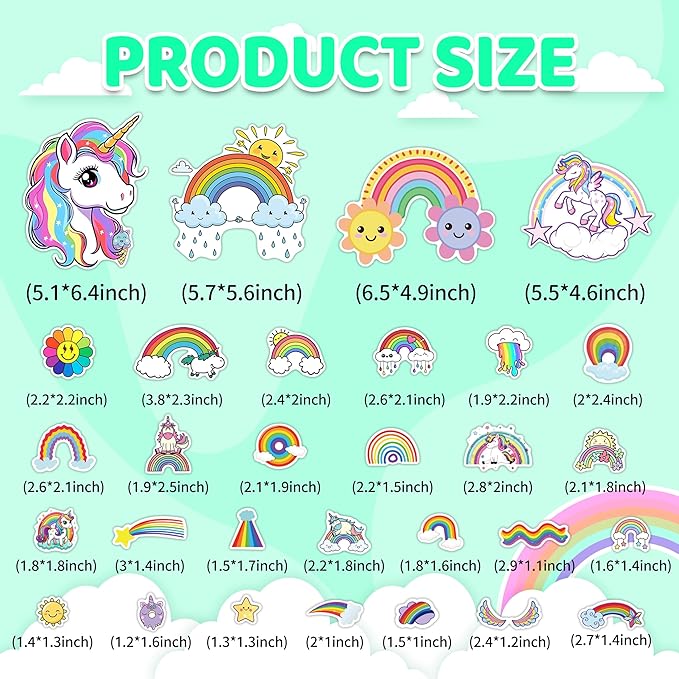 Glow in The Dark Unicorn and Rainbow Wall Decals, Stars Stickers for Baby Girls Room, Luminous Ceiling Decor for Bedroom Playroom Nursery