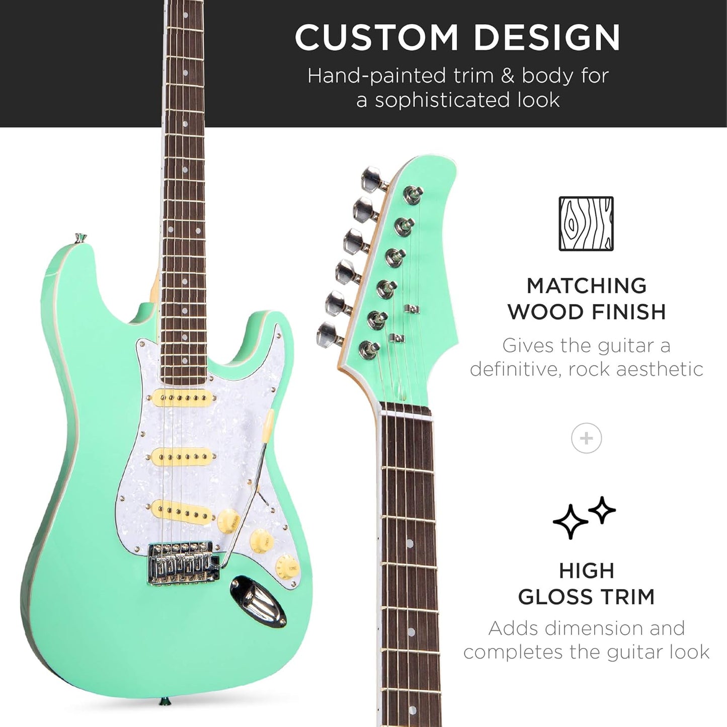 Best Choice Products 39in Full Size Beginner Electric Guitar Starter Kit w/Case, Strap, 10W Amp, Strings, Pick, Tremolo Bar - SoCal Green