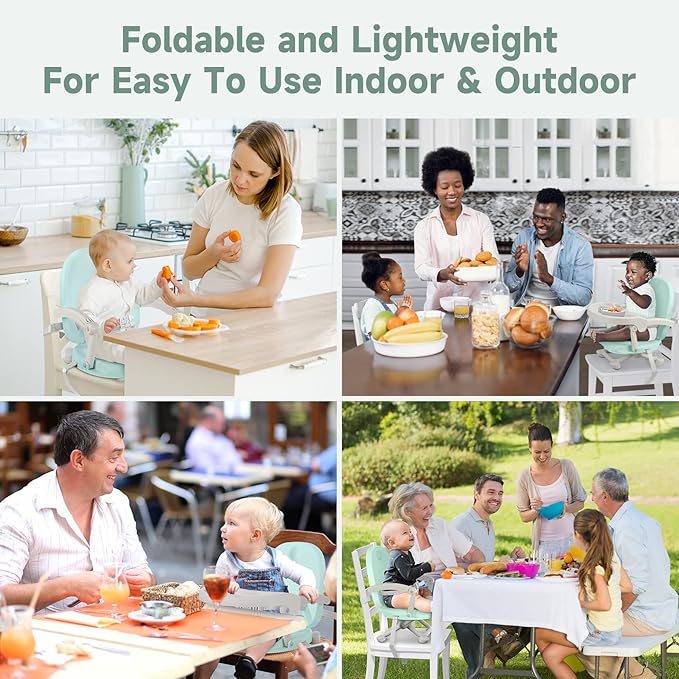 YOLEO Baby High Chair Booster Seat for Dining Table, Adjustable Height Travel Foldable High Chairs with Tray