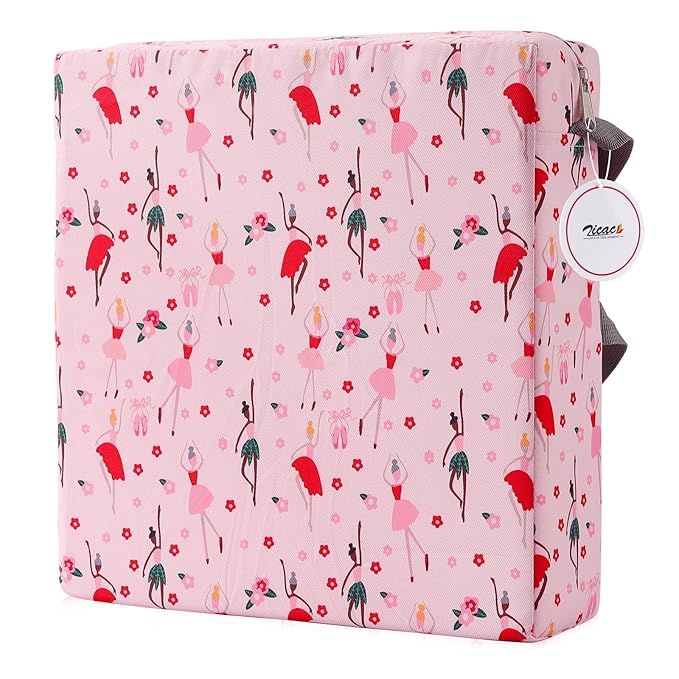 Zicac Portable Toddler Booster Seat for Dining Table, Safer Non-Slip Kids Booster Seat with Double Adjustable Straps, Washable Detachable Strong Support Increasing Cushion for Child (Pink)