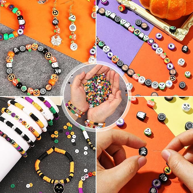 1480pcs Halloween Polymer Clay Beads Charms Friendship Bracelet Necklace Earring Jewelry Making kit, Accessories for Arts Crafts DIY Birthday Gifts for Women Girls