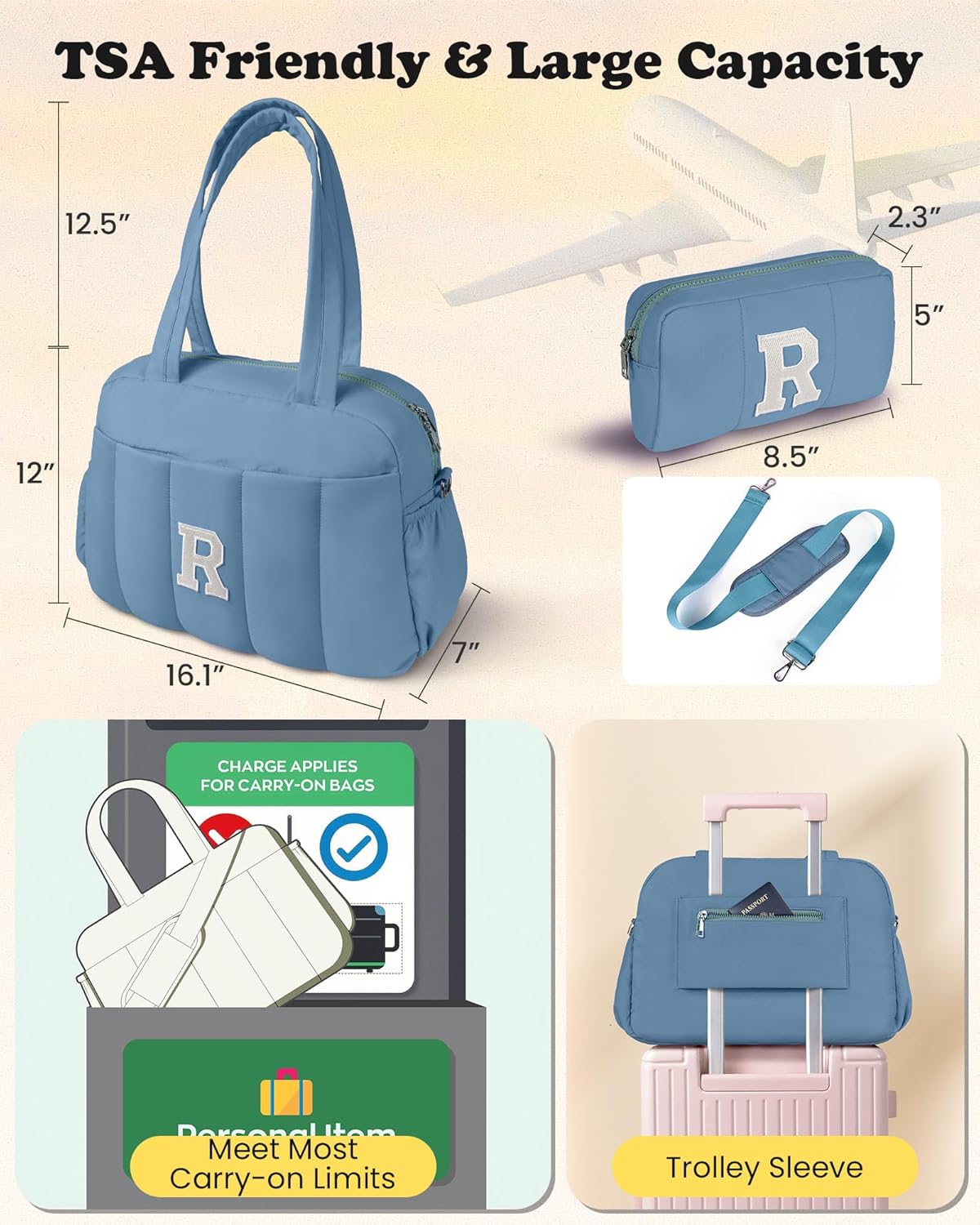 Birthday Present-Initial Duffle Bag, Yoga Bags for Women,Overnight Bag with Wet Pocket,Lightweight Work Bags Personalized Gym Tote with Makeup Pouch