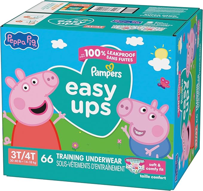 Pampers Training Pants - Easy Ups Girls & Boys - Size 3T-4T, 66 Count, Peppa Pig Potty Underwear (Packaging May Vary)