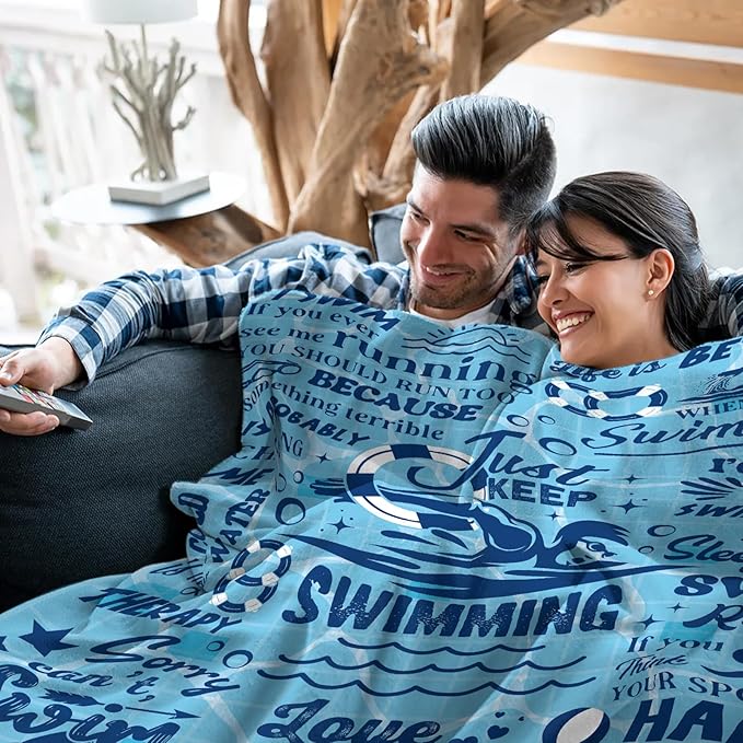 Swim Gifts for Swimmers, Swimming Blanket Gifts for Coach Gifts, Swim Team Gift, Just Keep Swimming, 50" x 60" Swimmer Blanket Christmas Birthday Gift for Men