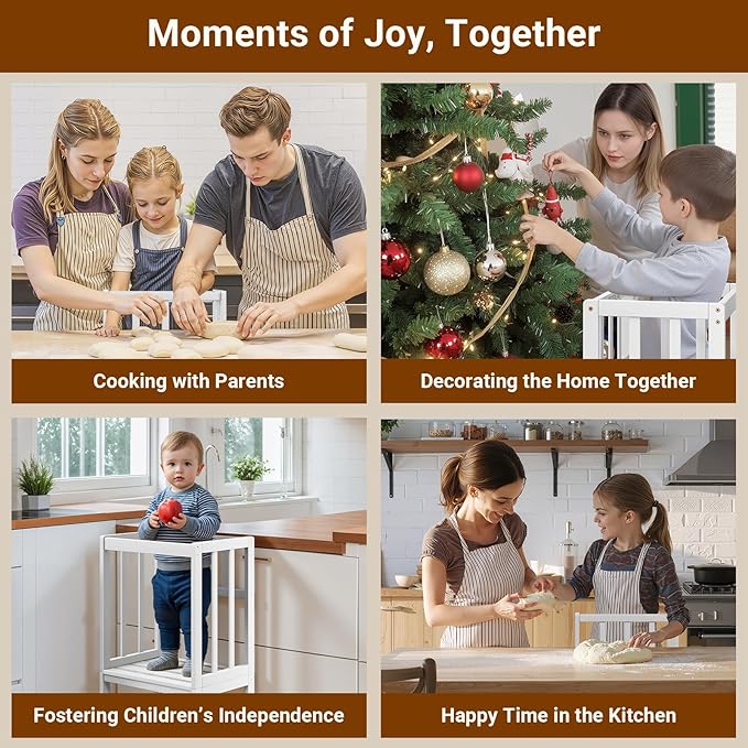 COSYLAND Height Adjustable Kitchen Stool for Toddlers – Portable Toddler Standing Tower for Learning and Cooking – Stable Kids Helper Tower with Stability Block for Kitchen Counter (White)