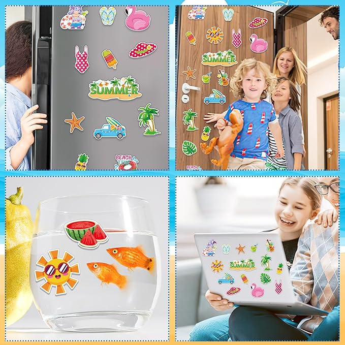 MARFOREVER 25 PCS Summer Window Thick Gel Clings Stickers Reusable Hawaiian Seasonal Window Clings Decals for Classroom Nursery Home Beach Summer Party Supplies Decorations