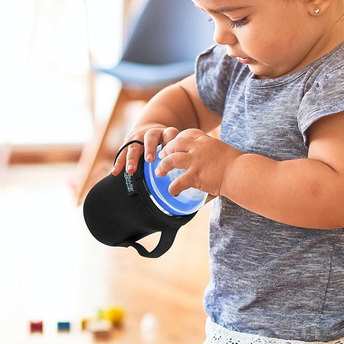 Beautyflier Glass Baby Bottle Sleeve Covers for 9oz Nature Baby Bottles with Dual Handle, 3.8mm Thicken Heat and Cold Retention Baby Bottle Sleeve (Black+Purple)