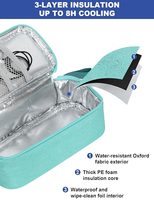 YOUSHARES Breastmilk Cooler Travel Bag with Digital Thermometer, Small Insulated Baby Milk Storage with 2 Ice Packs, Daycare and On-The-Go Moms (Light Green)