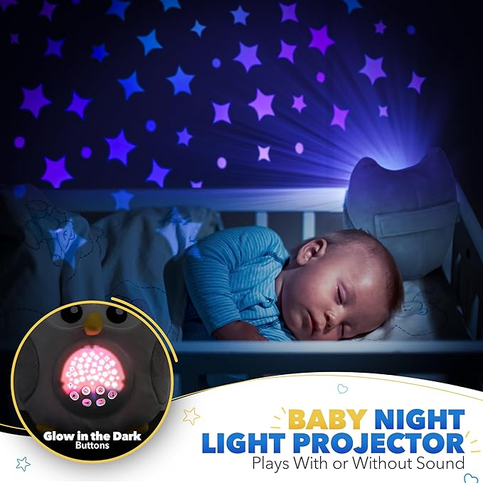 Bubzi Co Sound Machine, Portable Owl Soother & Night Light Projector, Comforting Electronic Infant Toddler Sleep Aid & Shush with White Noise