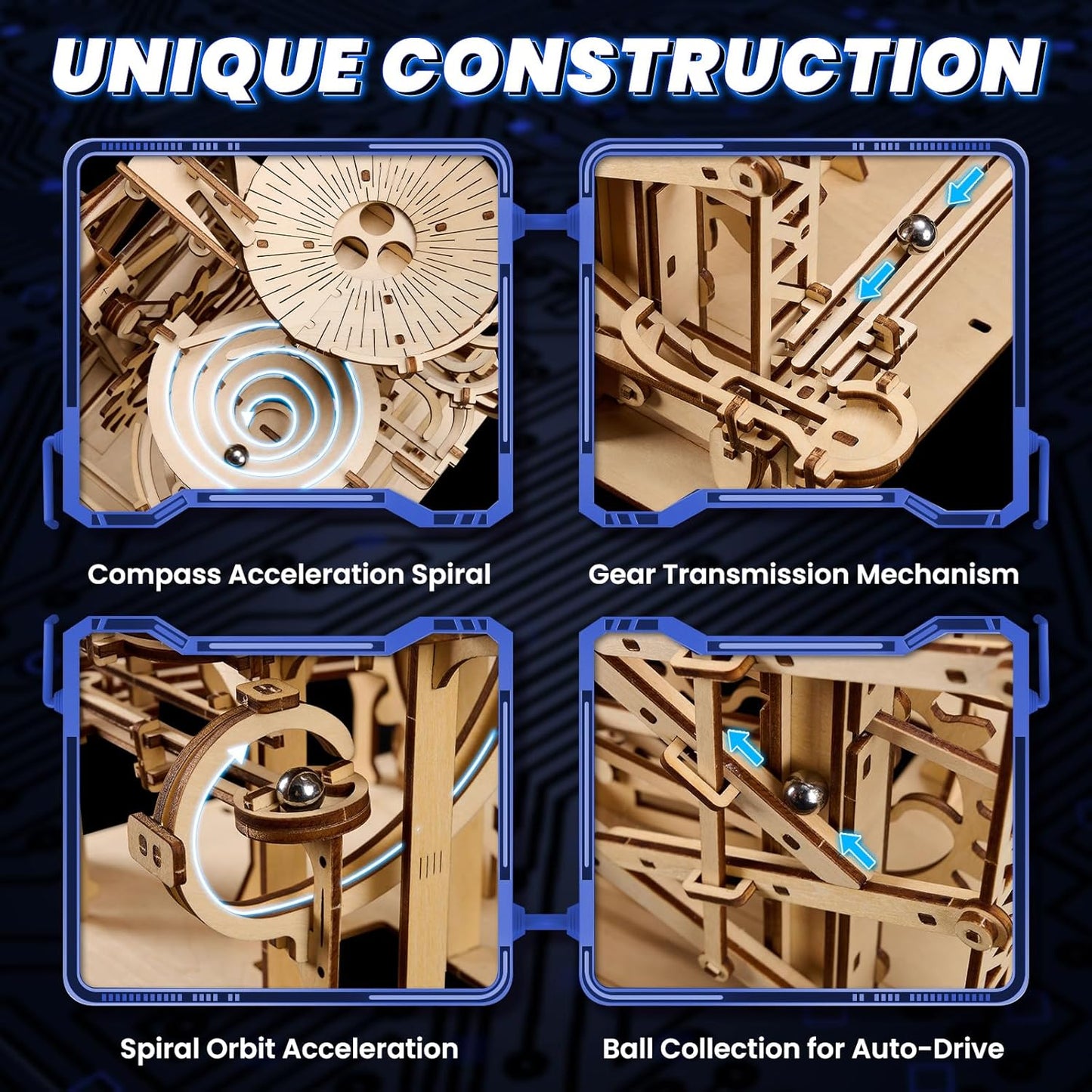 3D Wooden Puzzles for Adults: Marble Run Model Building Kits for Ages 14+ - Roller Coaster Crafts Brian Teaser Marble Run Puzzles 330pcs- Hobbies Gift for 3D Puzzles Lover