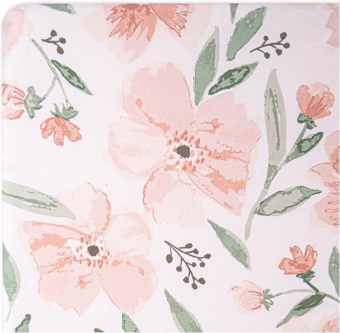 Crane Baby Floral Crib Sheets, 100% Cotton, Breathable Baby Bedding for Standard Mattress, Pink Nursery Decor, Machine Washable Pink Floral Crib, Toddler Sheets