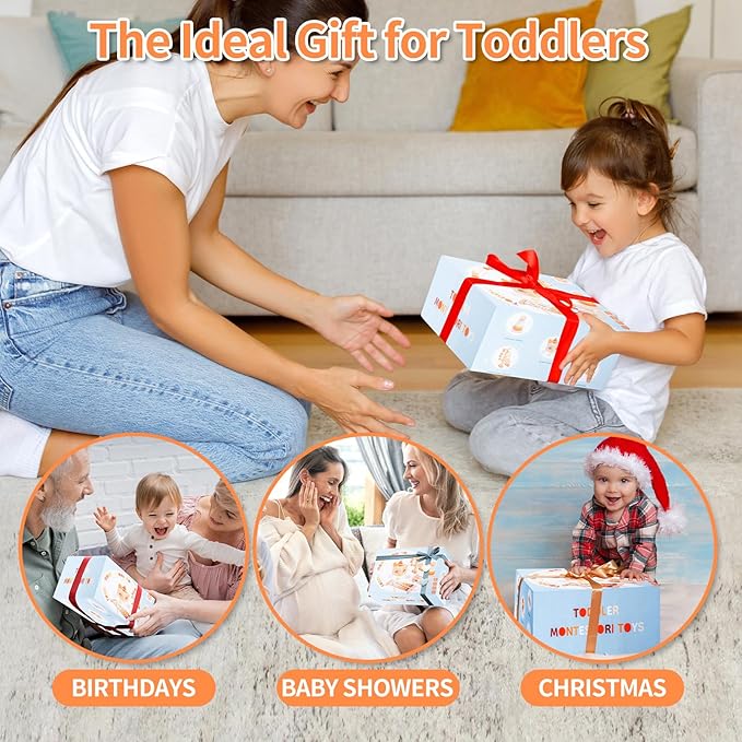 Montessori Toys for 1-3 Year Old, Baby Toys 12-18 Months, Wooden Stacking Rings Toy for Toddlers, Shape Sorting Cube, Xylophone, Preschool Sensory Developmental Educational Toy for Babies