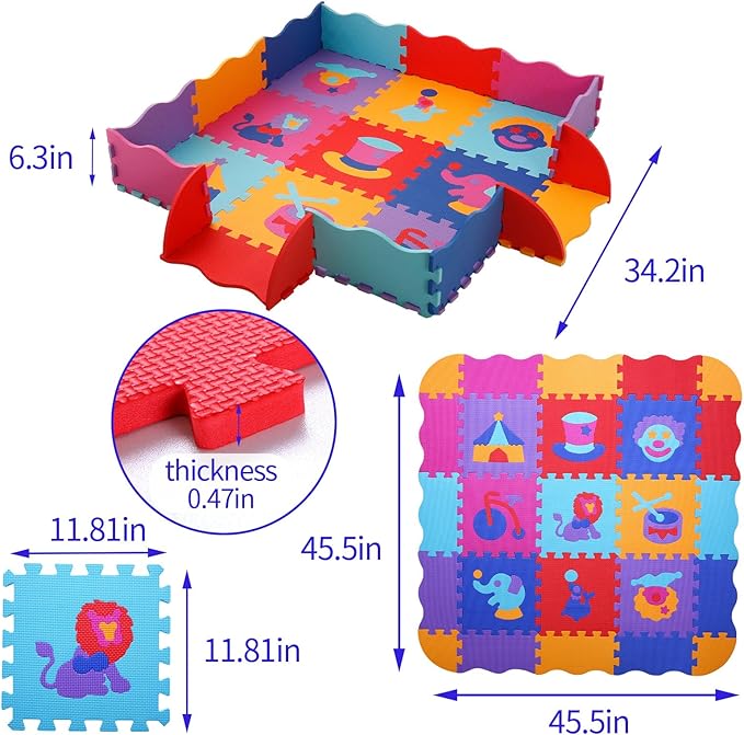 Coolcandy Baby Play Mat, 25Pcs Interlocking Puzzle Floor Mat, with Safety Fence - 0.4" Thick Non-Toxic EVA Foam Play Mat, for Infants & Toddlers 3-36 Months, Soft Puzzle Tiles for Play Areas