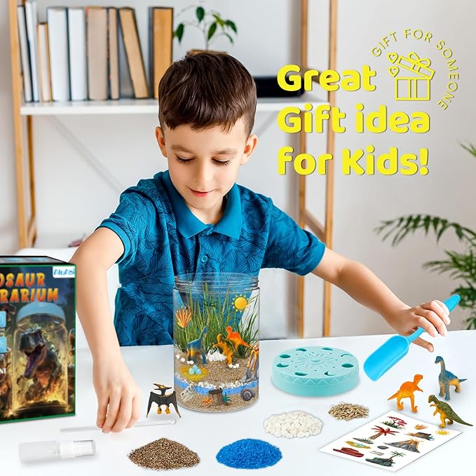 Light Up Dinosaur Terrarium Kit for Kids, Educational Science Kits STEM Projects,DIY Gardening Kit Arts Crafts Activity Creative Dinosaur Toys,Christmas Birthday Gifts for Boys Girls Ages 4 5 6 7 8-12