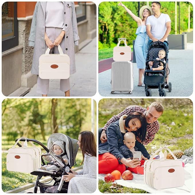 PIIOSER Insulated Baby Bottle Bag with Ice Pack, Breastmilk Cooler Compatible with Wearable Breast Pumps & Accessories - Baby Cooler Travel Bag for Nursing & Working Moms, Cream