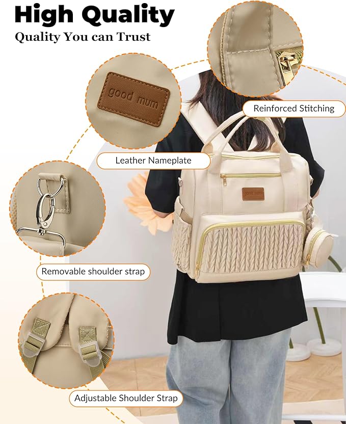 Backpack Diaper Bag,Stylish Waterproof Baby Diaper Bags with Changing Pad,Insulated Pockets,Multi-Function Travel Diaper Backpacks, Baby Registry Search,Khakii