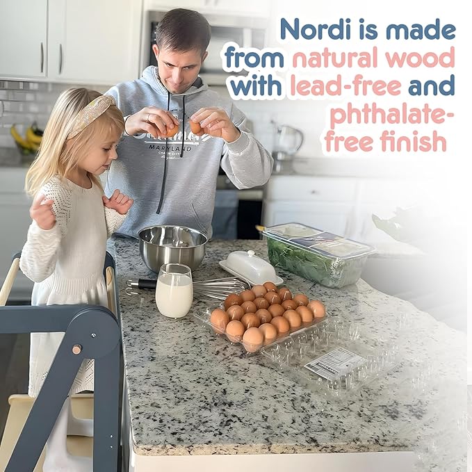 Nordi Foldable Toddler Kitchen Tower, Montessori Kitchen Stools Helper, Standing Tower with 3 Adjustable Heights, Suitable Age for 2-6 Years, Grey