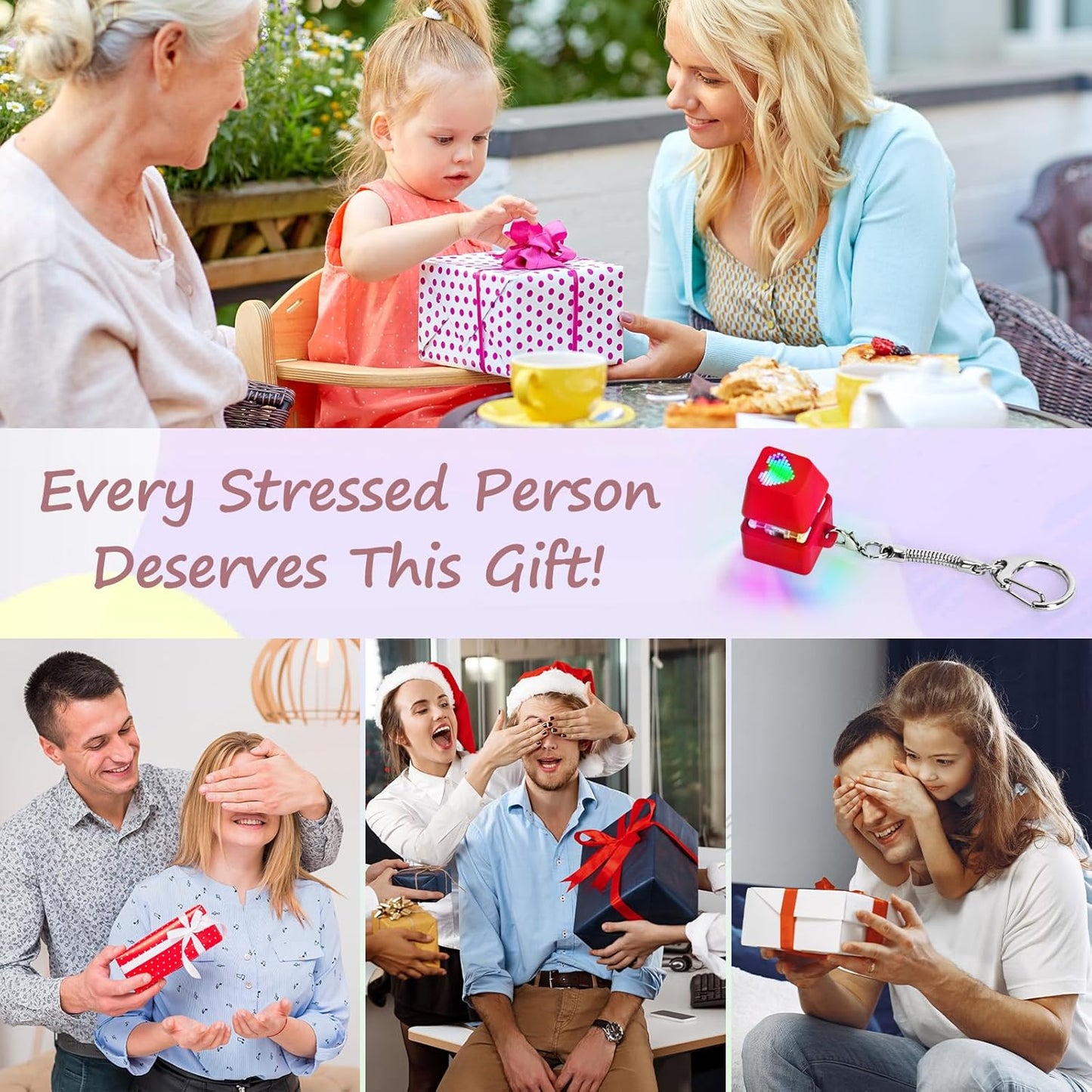 Keyboard Fidget Toys for Adults Keyboard Clicker with LED Light Keychain Fidget Sensory Fun Toys for Anxiety Decompression (Love, 1P)