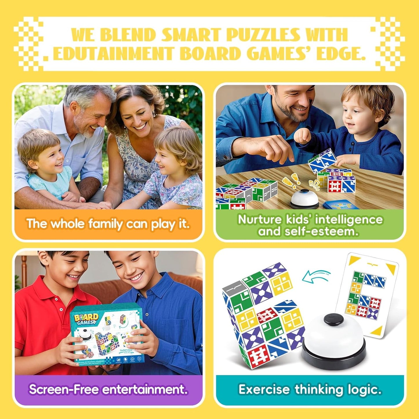 Family Matching Game for Kids & Adults, Block Puzzle Board Games for Boys & Girls Ages 4-8 8-12, 2+ Player Card Puzzles for Children 3+ Year Olds