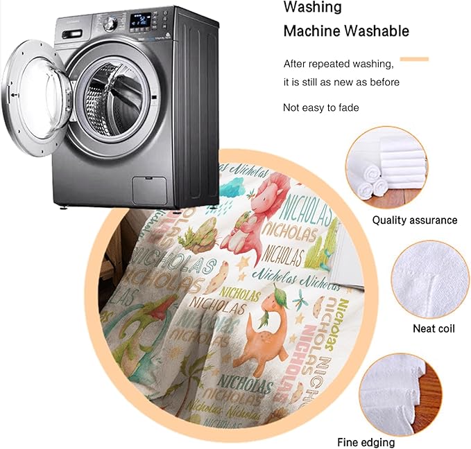 Personalized Baby Blanket for Girls Boys Kids Dinosaur Custom Baby Blanket with Name Throw Birthday Gift for Toddlers Infants Shower Newborns Nursery Stroller Crib Bed Decor