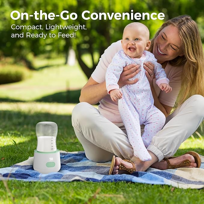 Portable Bottle Warmer for Travel, Baby Bottle Warmer for Breastmilk with Fast Heating, Safety Material, Leak-Proof, Precise Temperature Control, 4 Adapters for Most Bottles (White)