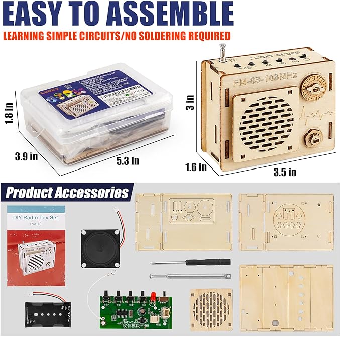 STEM Projects for Kids & Adults, FM 88-108 MHz Radio Toy Set, DIY Science Experiment Electronics Kit, Beginner's Starter Set, Idea Gifts for Teenage Boy Girl
