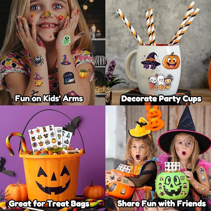 JCFIRE Halloween Temporary Tattoos for Kids, 160 Styles Halloween Party Favors, Treat or Trick Supplies, Crafts for Goodie Bag Stuffers, Birthday Party Decorations Accessories, Games, Toys, Gifts