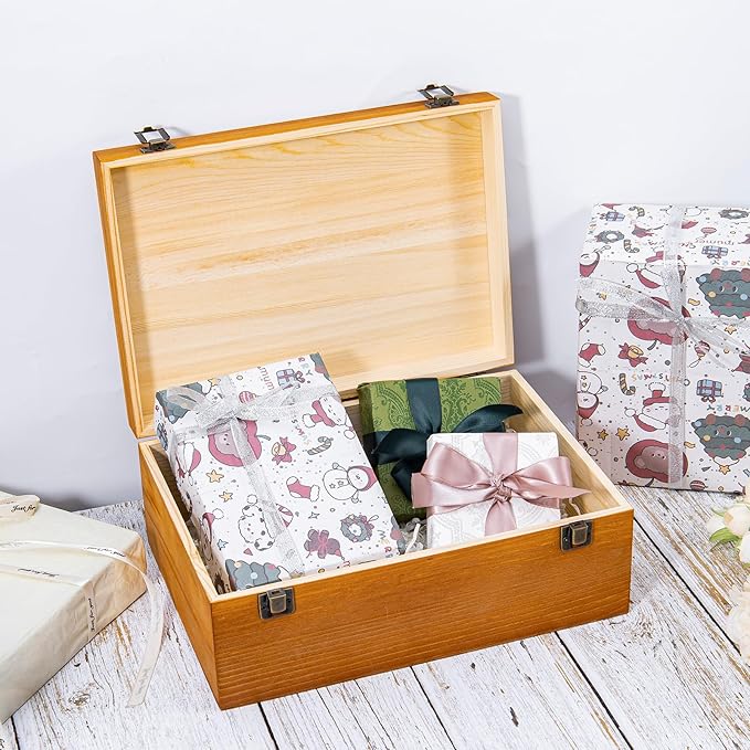 Vintage Wooden Storage Box, 12.18×8.64×4.71 Inch Small Wooden Box with Hinged Lid for DIY Art Hobby, Wood Keepsake Box Rectangular for Toys Jewelry Crafts Brown (12.18 * 8.64 * 4.71)