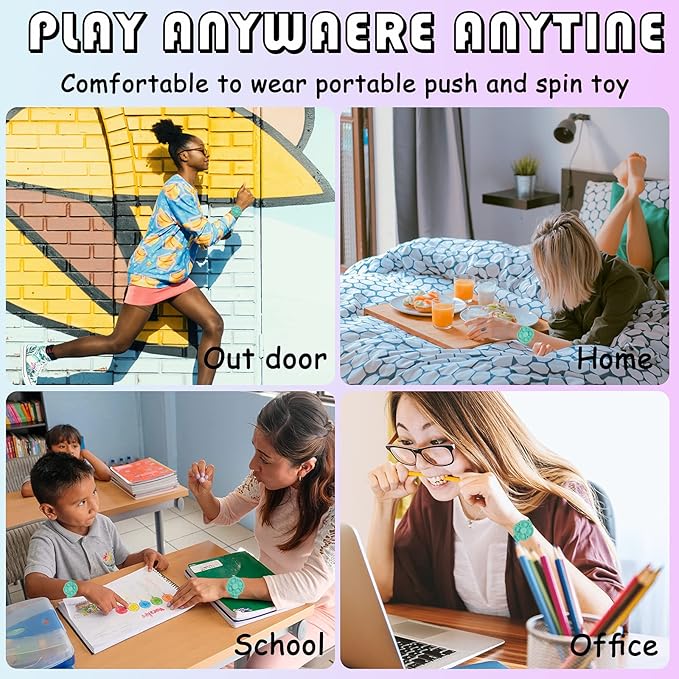 Push Pop Bubble Sensory Fidget Bracelet, Fidget Spinner Pop Toys for Kids and Adults, Silicone Anxiety Stress Relief pop it Bracelets (Blue)