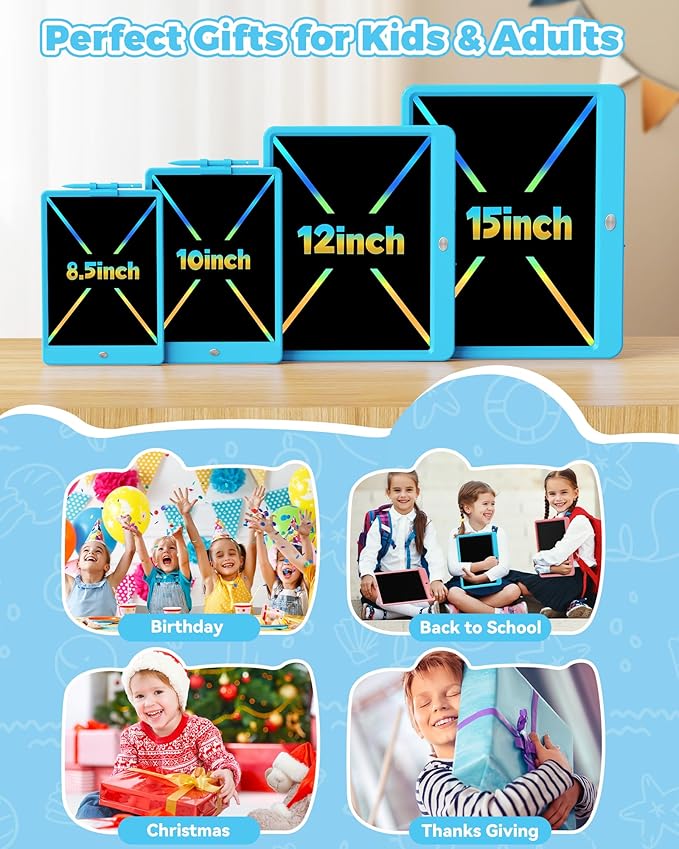 KOKODI 15 Inch LCD Writing Tablet with Anti-Lost Stylus, Erasable Doodle Board Colorful Toddler Drawing Pad, Car Travel School Games Toys for 3 4 5 6 7 8 Kids, Birthday Gift for Girls Boys Blue