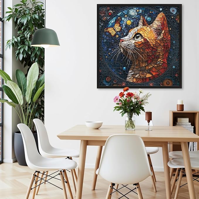 1000 Piece Jigsaw Puzzle for Adults - Stained Glass Style Cat Puzzle with Vibrant Colors and Celestial Design, Perfect for Game Nights and Gift-Giving, Finished Size is 24 x 24 in