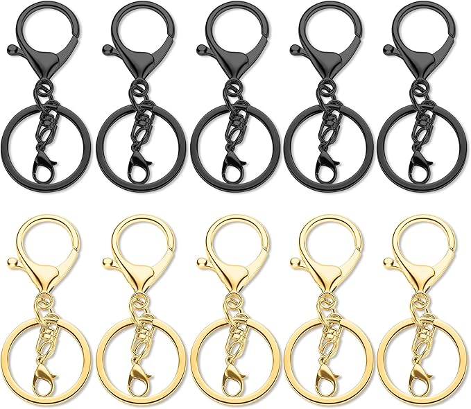10 Pack a Set Metal Lobster Claw Clasps and Key Rings, Key Chain Accessories, Keychain Making kit for Keys, Art Crafts, Jewelry Making, Gold - Gunmetal