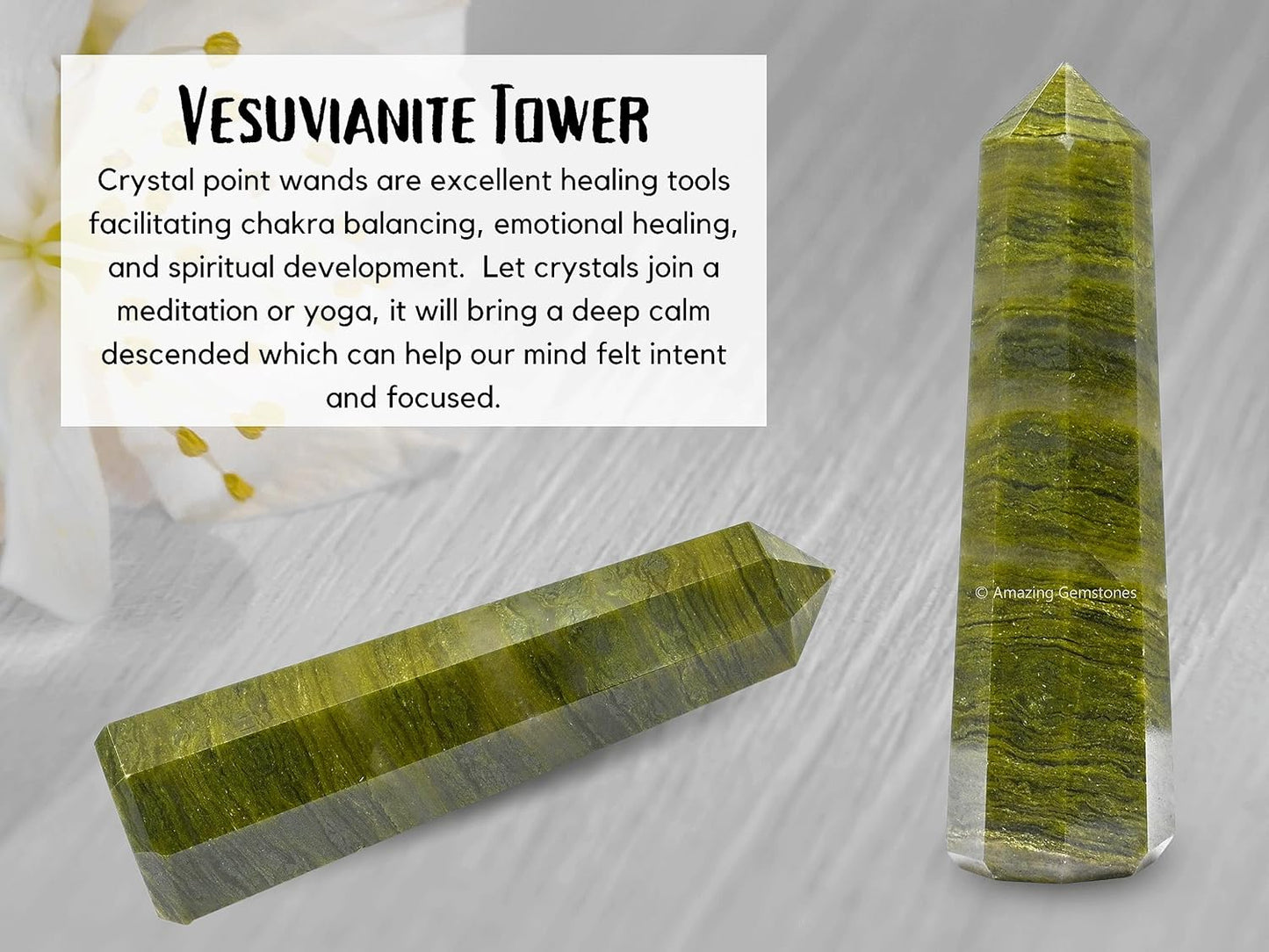 Amazing Gemstone Vesuvianite Crystal Towers - Natural Healing Crystal Point Obelisk for Reiki Healing and Crystal Grid (2" to 3" Inch)
