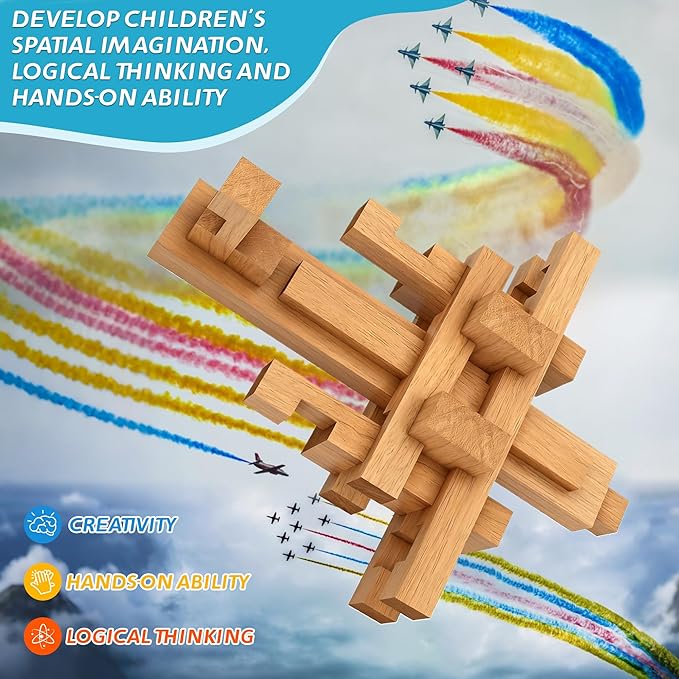 15 in 1 Educational Wooden Building Blocks - Mortise and Tenon Assembled into 15+ Various Shapes, STEM Toys Gift for Kids and Classroom, DIY Building Toys for Ages 5+ Teens Adults - 42 Pcs