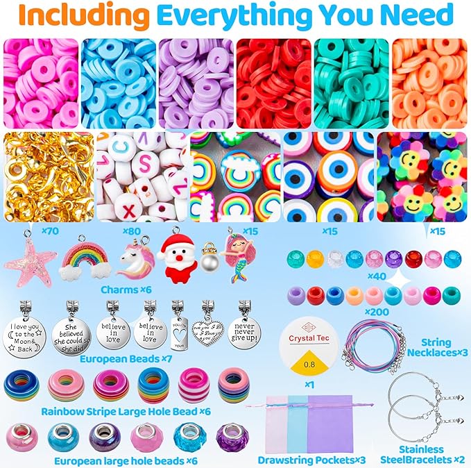 Girls Charm Bracelet Making Kit - 1400+ Pcs Jewelry Making Kit for Kids with Charm-Style Beads, Unicorn Mermaid DIY Bracelets & Necklaces, Birthday Christmas Gifts for Girls Ages 6 7 8 9 10 11 12