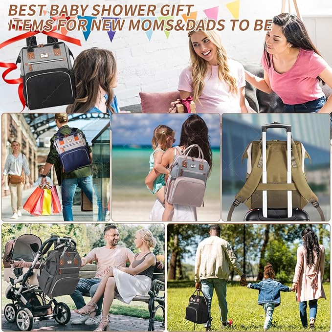 Diaper Bag Backpack: Tote Baby Bag for Boy and Girl, Large Mommy Bag Insulated Pockets Charger Holes for Men and Women, Nappy Bag for Baby Airplane Traveing Blue Grey