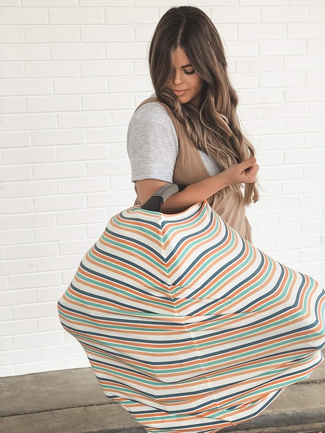 Baby Car Seat Cover Canopy and Nursing Cover Multi-Use Stretchy 5 in 1 Gift Retro by Copper Pearl