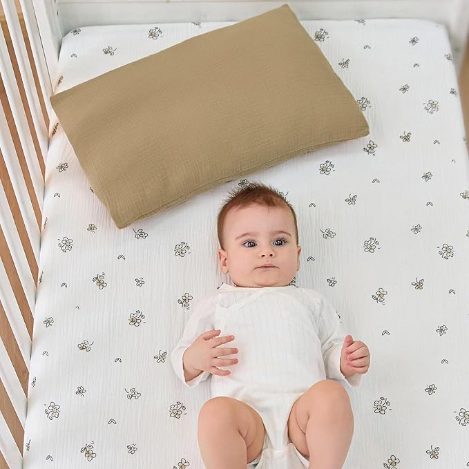 JELLYMONI 2 Pack Muslin Toddler Pillowcase for 13x18 Pillow, 100% Cotton Baby Pillow Case Cover for Bed, Toddler Cot and Travel, Soft & Breathable Baby Kids Envelope Pillowcase, No Pillow