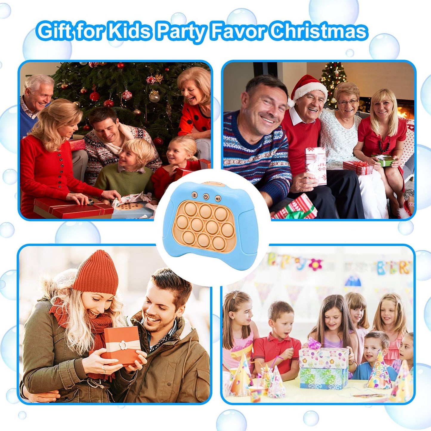 Quick Push Puzzle Game Machine Pop Fidget Light-Up Squeeze Poppet Sensory Toy Educational Push Pop Bubble Toy Stress Relief Party Favors Puzzle Game for Kids Teens Adults (Baby Blue)