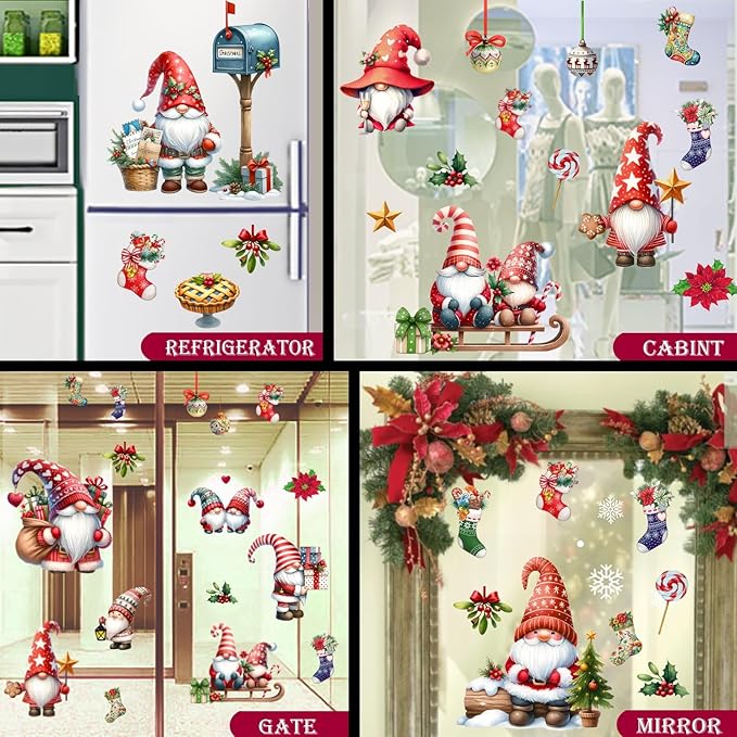 Christmas Window Clings, Gnome Window Stickers,Window Decals Snowflake, Gnome Christmas Truck, Home Decorations,Thanksgiving Xmas Gifts,Kitchen, Living Room, Bedroom Window Stickers