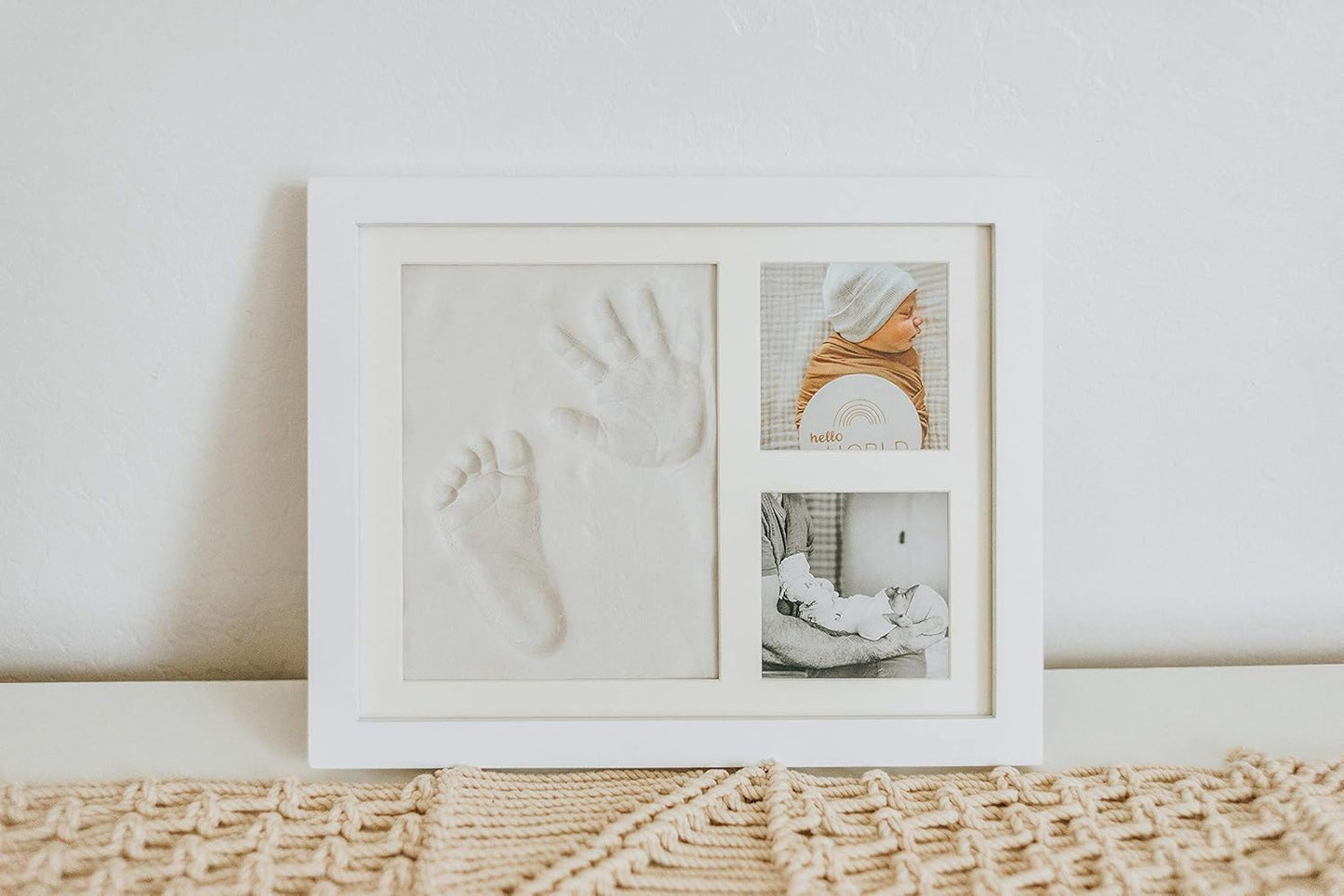 Baby Hand & Footprint Frame Keepsake Kit | Capture Milestone Moments with Safe Clay, Stencil Set & Wood Frame | Perfect Newborn Gift for Baby Showers | White