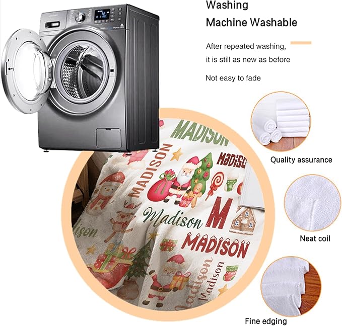 Personalized Baby Blanket for Girls Boys Kids Christmas Custom Baby Blanket with Name Throw Birthday Gift for Toddlers Infants Shower Newborns Nursery Stroller Crib Bed Decor