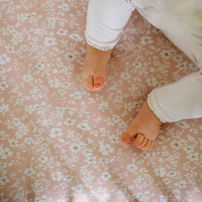 Pack and Play Sheets Fitted, Mini Crib Sheets for Graco Pack N Play Playard (38x26), Ultra Soft Organic Cotton Blend, Safe & Snug Playpen Mattress Sheet for Baby Boys & Girls – Fleurette, 2-Pack