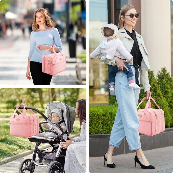 PIIOSER Breastmilk Cooler Bag with Ice Pack, Compatible with Wearable Breast Pumps & Accessories - Portable Pumps Carrying Case for Nursing & Working Moms, Pink