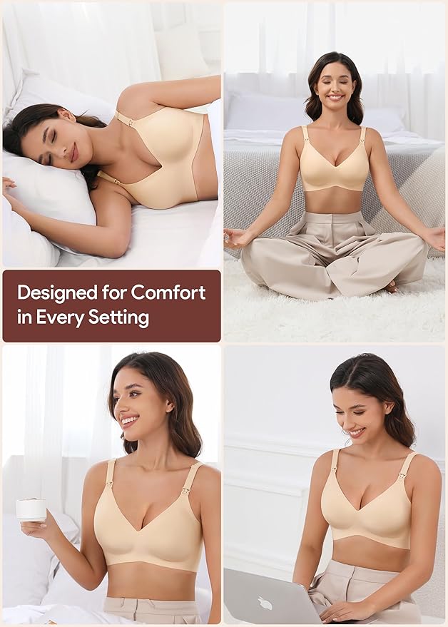 Maternity Nursing Bras Wireless Seamless Ultra-Soft Comfort for Breastfeeding Pregnancy Easy One-Handed Access Sleep Bra